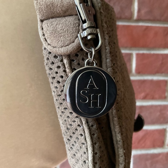 ASH Dark Taupe Leather Suede Boho Crossbody Chunky Metal Strap Bag - Picture 9 of 16